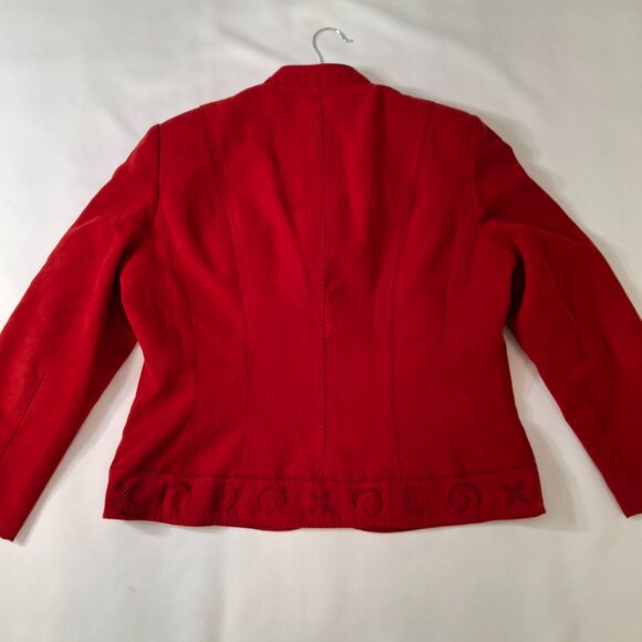 Vintage Womens Red Cropped Jacket Blazer Sz 12 Conrad C Suede Look Smart Office - Picture 5 of 14